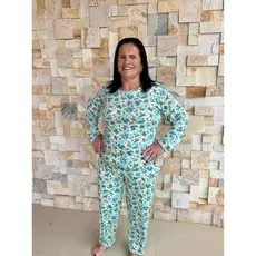 Pijama Conjunto Feminino  Plus Size de Inverno Manga Longa Confortável Estampado