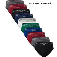 Kit com10 Cuecas Slip Tradicional Masculina Adulto Clássica em ALGODÃO PREMIUM