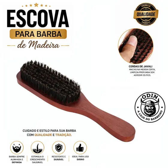 Escova de Madeira Para Barba Escova Para Barba de Madeira Escova Para Degrade Larga Marrom