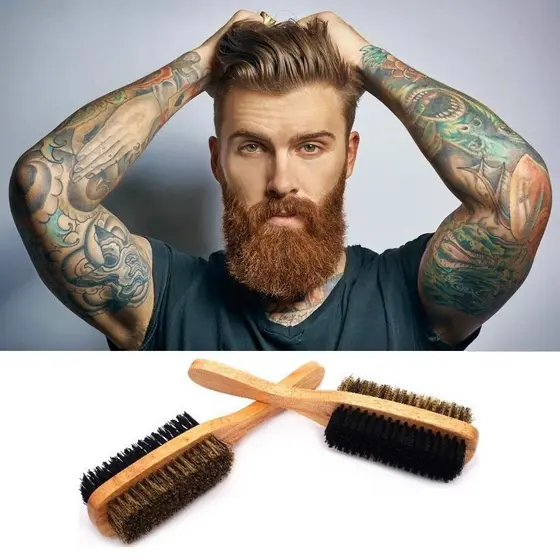 Escova Dupra Para Barba e Bigode Escova Para Barba de Madeira Para Barba Escova de Barba Premium