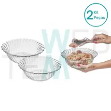 Kit 2 Centros de Mesa Fruteira Tigela Saladeira de Vidro California Vitazza para Decoração