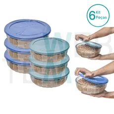 Kit 6 Potes Tigela Saladeira de Vidro com Tampa Oceani 1,5 e 3,8L Vitazza Servir Organizar Cozinha Geladeira Sustentável