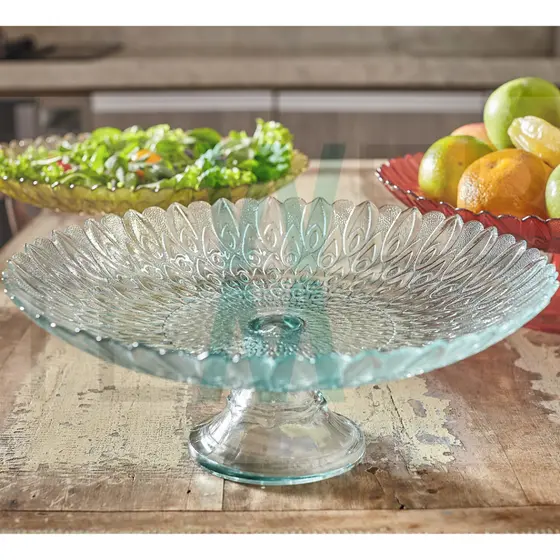 Centro de Mesa Fruteira de Vidro com Pé Pluma Vitazza para Decoração, Organização e Mesa Posta