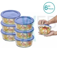 Kit 6 Potes Tigela de Vidro com Tampa Plástica Laguna 750ml Vitazza:Para Servir, Armazenar Alimentos