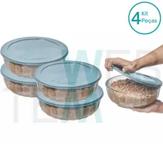 Kit 4 Potes Tigela Saladeira de Vidro com Tampa Plástica Oceani 1,5 litro Vitazza: Para Servir