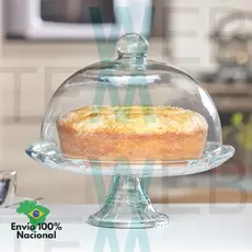 Boleira de Vidro com Pé e Tampa Lírio Vitazza Prato 32cm para Bolo, Doces, Sobremesas, Decoração