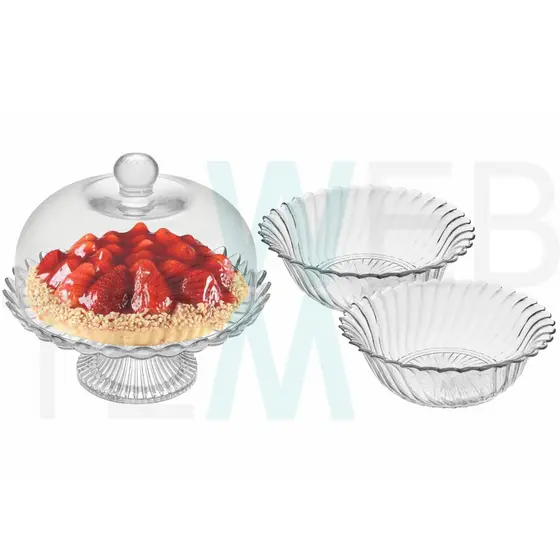 Kit 1 Mini Boleira de Vidro com Pé Pétalas de Jasmin e 2 Centros de Mesa Fruteira de Vidro Califórnia Vitazza: Suporte Para Bolo, Doce 24cm diâmetro, para Decoração de Casa, Restaurantes, Hotéis e Cafeterias, Organização, Armazenamento e Servir Mesa Posta