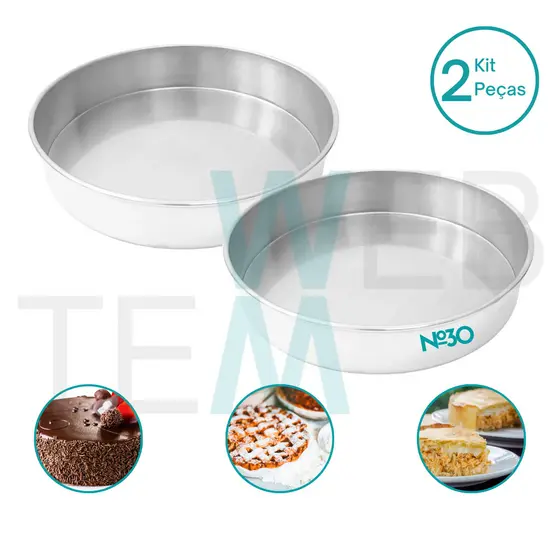 Kit 2 Formas de Bolo Redonda Baixa 6x30cm de Alumínio Sustentável para Bolos, Tortas, Quiches