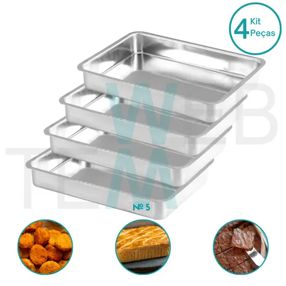 Kit 4 Assadeiras Retangular Alta nº5 Forma de Alumínio Sustentável para Assado, Bolos Altos, Lasanha