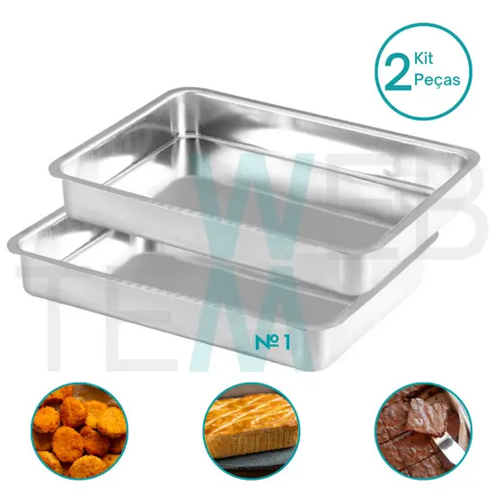 Kit 2 Formas Assadeiras Retangulares Altas Nº1 27x18x5cm Alumínio Resistente e Durável