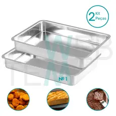 Kit 2 Formas Assadeiras Retangulares Altas Nº1 27x18x5cm Alumínio Resistente e Durável