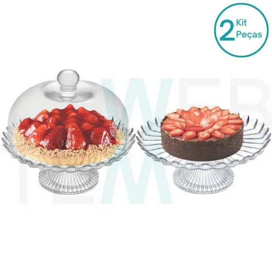 Conjunto Mini Boleira de Vidro com Pé e Mini Prato para Bolo com Pé Pétalas de Jasmin Vitazza: Suporte Para Bolo, Doces, Decoração, Mesa Posta Sustentável