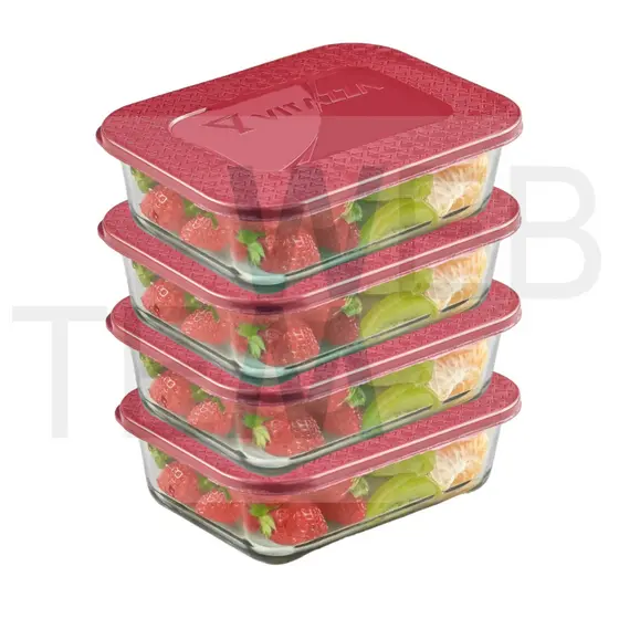 Conjunto 4 Potes de Vidro Vitazza 1L para Marmita Retangular, Sustentável e Prático