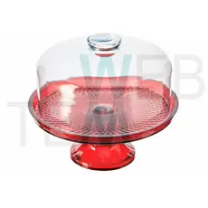 Boleira de Vidro com Pé e Tampa Vitazza 28 cm Vermelha Prato para Bolo, Doces, Sobremesas, Decoração