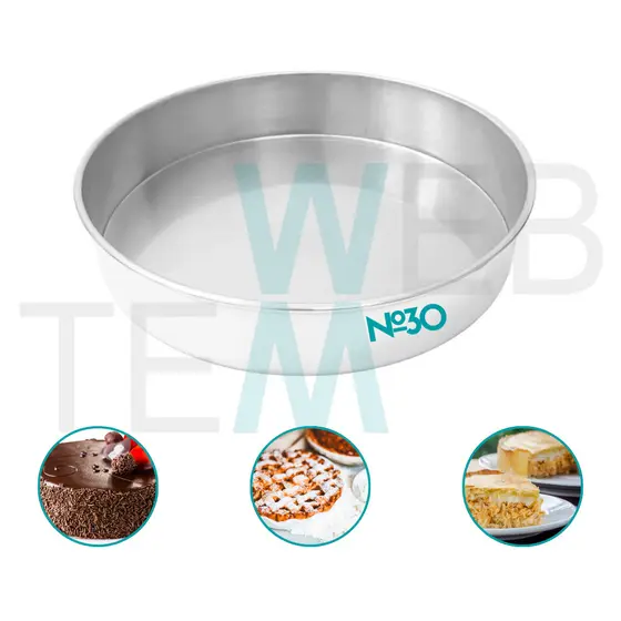 Forma de Bolo Redonda Baixa 6x30cm de Alumínio Sustentável para Bolos, Tortas, Quiches e Sobremesas