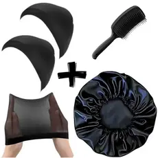 kit 2 touca nero - 1 touca cetim - anti frizz - 1 escova raquete - CORES SORTIDAS