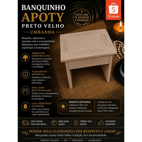 Banco Trabalhado Umbanda Candomblé Cru