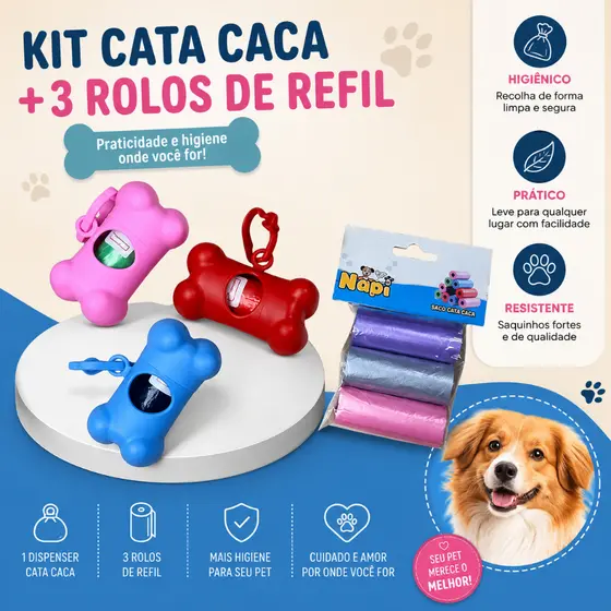 Kit Suporte Cata Caca + 4 Refil Rolos Sacos de Lixo