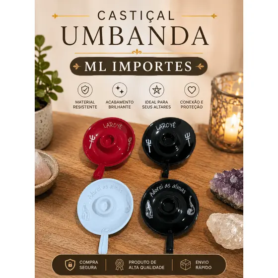 Castiçal Vela Palito Alumínio Colorido Orixás Umbanda Candomblé