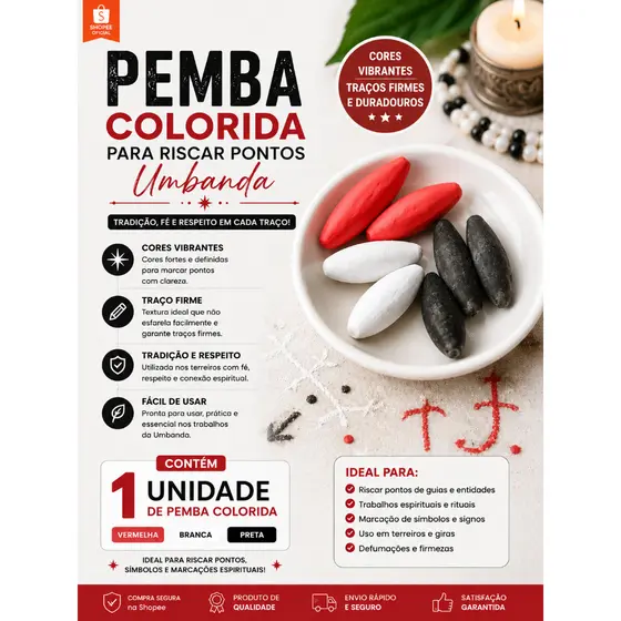 Pembas Coloridas Para Rituais E Ponto Riscado Umbanda e Candomblé Unidade