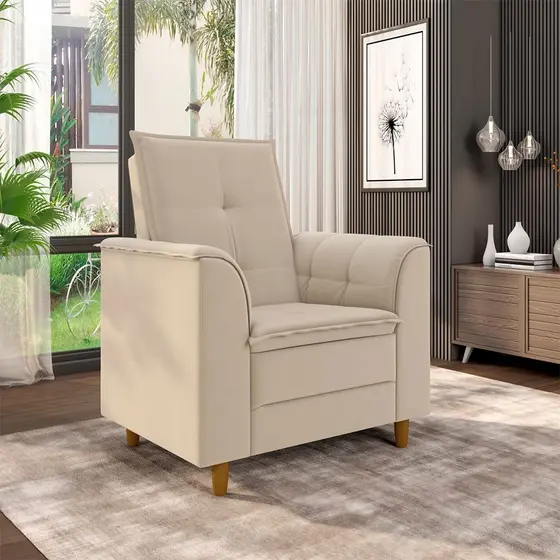 Poltrona Para Sala Confortável Decorativa Isa Suede