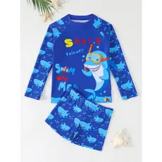 RWX VEST Conjunto de Praia Masculino Infantil com Proteção UV e Estampa Alegre de Tubarão Mergulhador 2025 I3604
