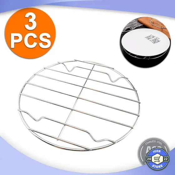 Kit 3 Peças Descanso De Mesa Aramado Para Servir Pratos Descanso De Panela Aço Inox Envio Imediato
