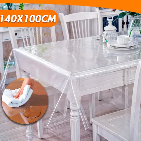 Toalha Caminho De Mesa Impermeável Transparente Plástico PVC Prova D'água Retangular 1,40M x 100CM