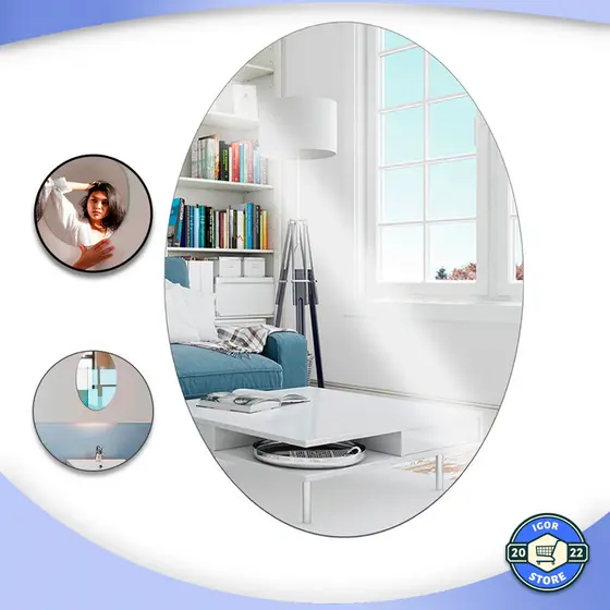 Espelho Adesivo Oval Plástico Grande 40x60cm Decorativo Envio Imediato