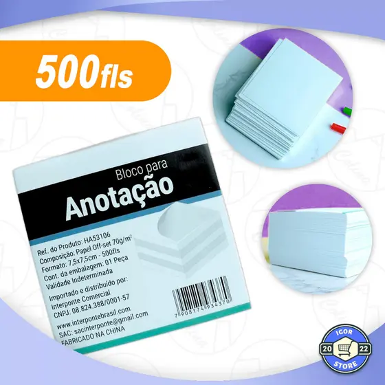 Refil De Blocos De Anotações Branco Folhas Soltas 7,5x7,5cm Envio Imediato