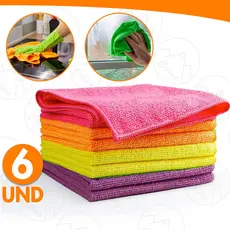 Kit 6 Panos De Limpeza Microfibra Multiuso Geral Cozinha Carro 30x38CM
