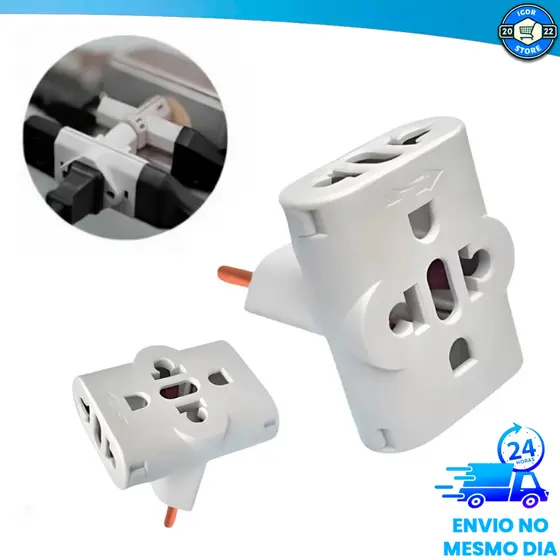 Adaptador Tomada Universal Tipo T 10A 20A Bivolt  Benjamim 3 Entradas Pino Grosso E Fino Resistente