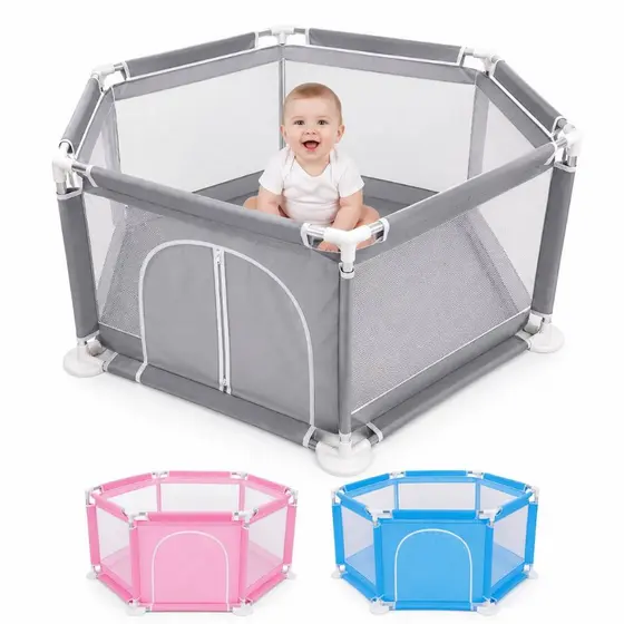 Cercadinho Infantil Hexagonal Portátil 125x108x64cm Tela Respirável Seguro