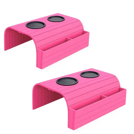 2 Bandeja Porta Copo Com Porta Controle Esteira Para Braço de Sofá Rosa