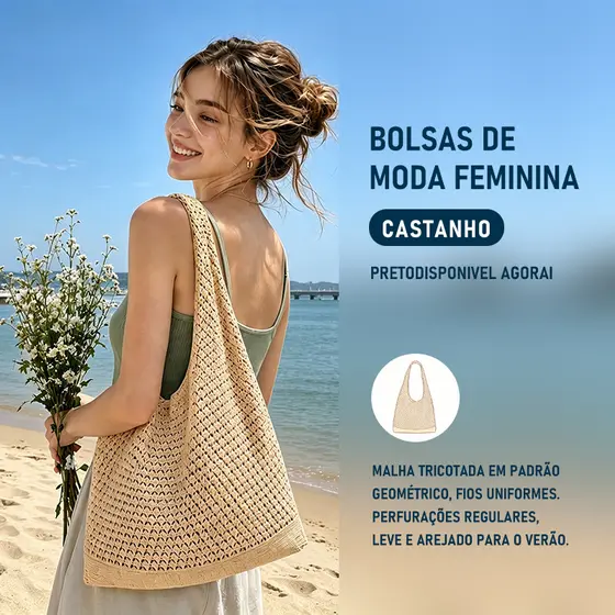 JAMI JAMI Bolsa Feminina Praia Palha Com Alça Lateral Transversal De Ombro B2372