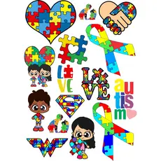 Cartela 15 Adesivos Vinil Autismo e Deficientes | Conscientização e Inclusão Quebra-Cabeça