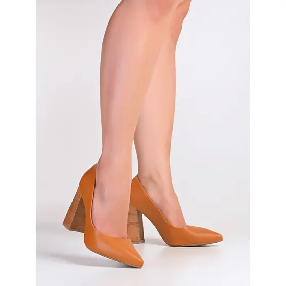 Scarpin Feminino Caramelo Salto Bloco Cortiça