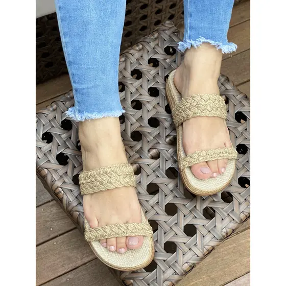 Sandália Papete Feminina Palha Flatform Tranças