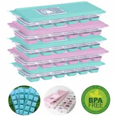Forma de Gelo Com Tampa Kit 5 Peças Aba Enche Facil e Fundo em Silicone Super Resistente BPA FREE