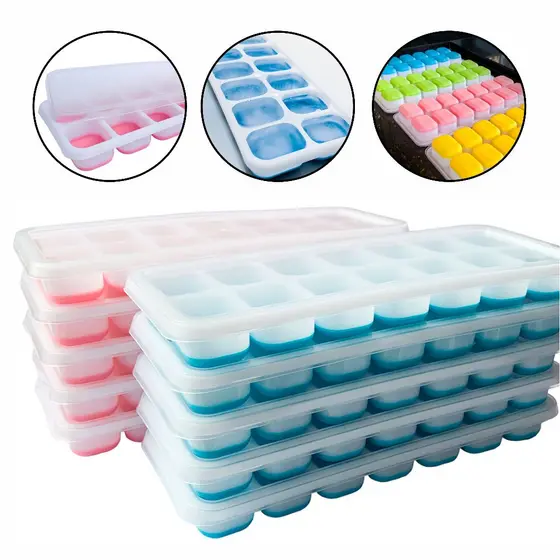 Kit 10 Formas de Gelo com Tampa Base de Silicone Flexível e Resistente BPA FREE Atacado