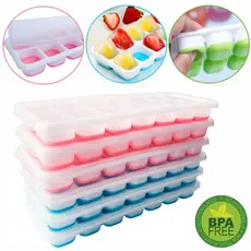 Kit 6 Formas de Gelo com Tampa e Base em Silicone Ideal Para Introdução Alimentar BPA FREE