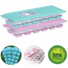 Formas de Gelo com Tampa Kit 02 Pçs Resistente com Tampa de Aba Enche Fácil Fundo Silicone BPA FREE