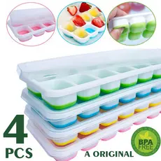Forma de Gelo Com Tampa Kit 4 Pçs Rígida Fundo em Silicone Resistente 14 Cubos ORIGINAL BPA FREE