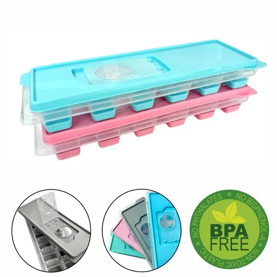 Kit Com 2 Formas De Gelo Com Tampa e Fundo Silicone 12 Cubos Novidade