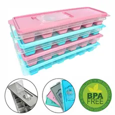 Kit 4 Formas de Gelo Silicone com Tampa Enche Fácil