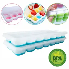 2 Forma de Gelo Retangular com Tampa e Fundo de Silicone Multiuso 14 Cubos