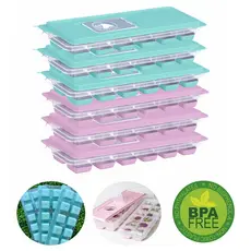 Kit 6 Forma de Gelo com Tampa Fundo em Silicone Tampa com Aba Enche Fácil Super Resistente BPA FREE