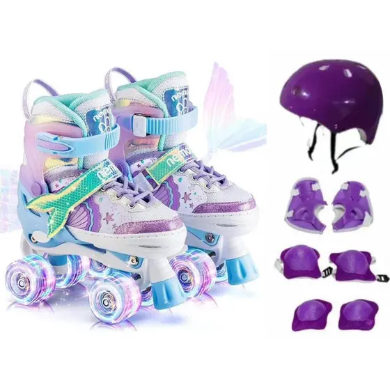 Patins 4 Rodas ARCO ÍRIS Com Luz De Led E Glitter Top