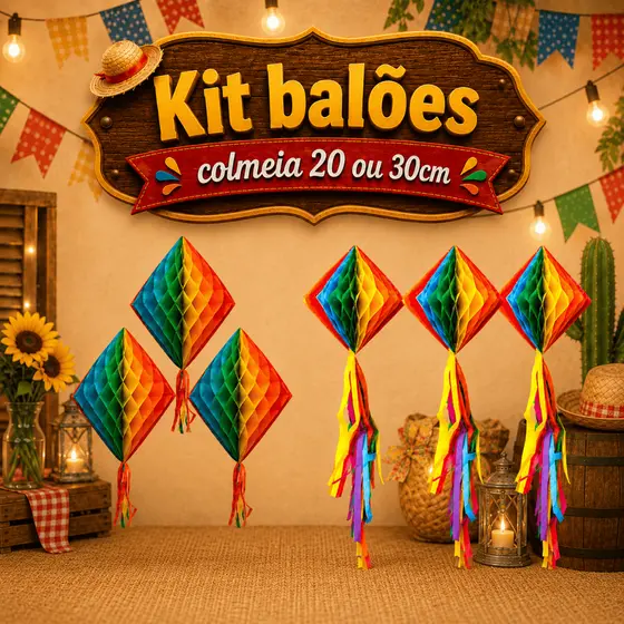 Kit Decoração Festa Junina 3 Balões Pequenos Colmeia São joão