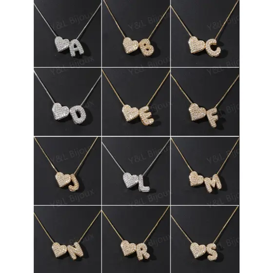 Colar Letra Inicial Coração Zircônia Banhado Ouro 18k Folheado Prata Ajustável Presente Letra K